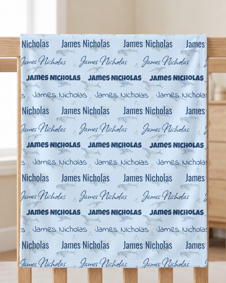 Dusty blue whale name blanket - view 8