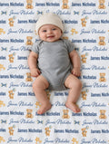 Personalized teddy bear baby blanket with custom name