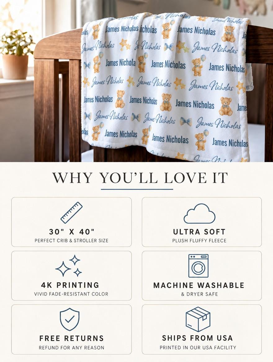 Teddy bear name blanket - view 4